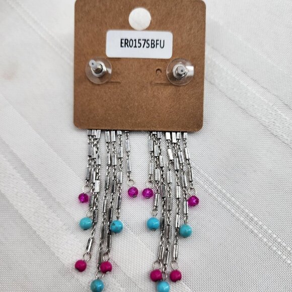 ICON Turquoise & Silver‎ Concho Fringe Chandelier Earrings NWT - Picture 3 of 5